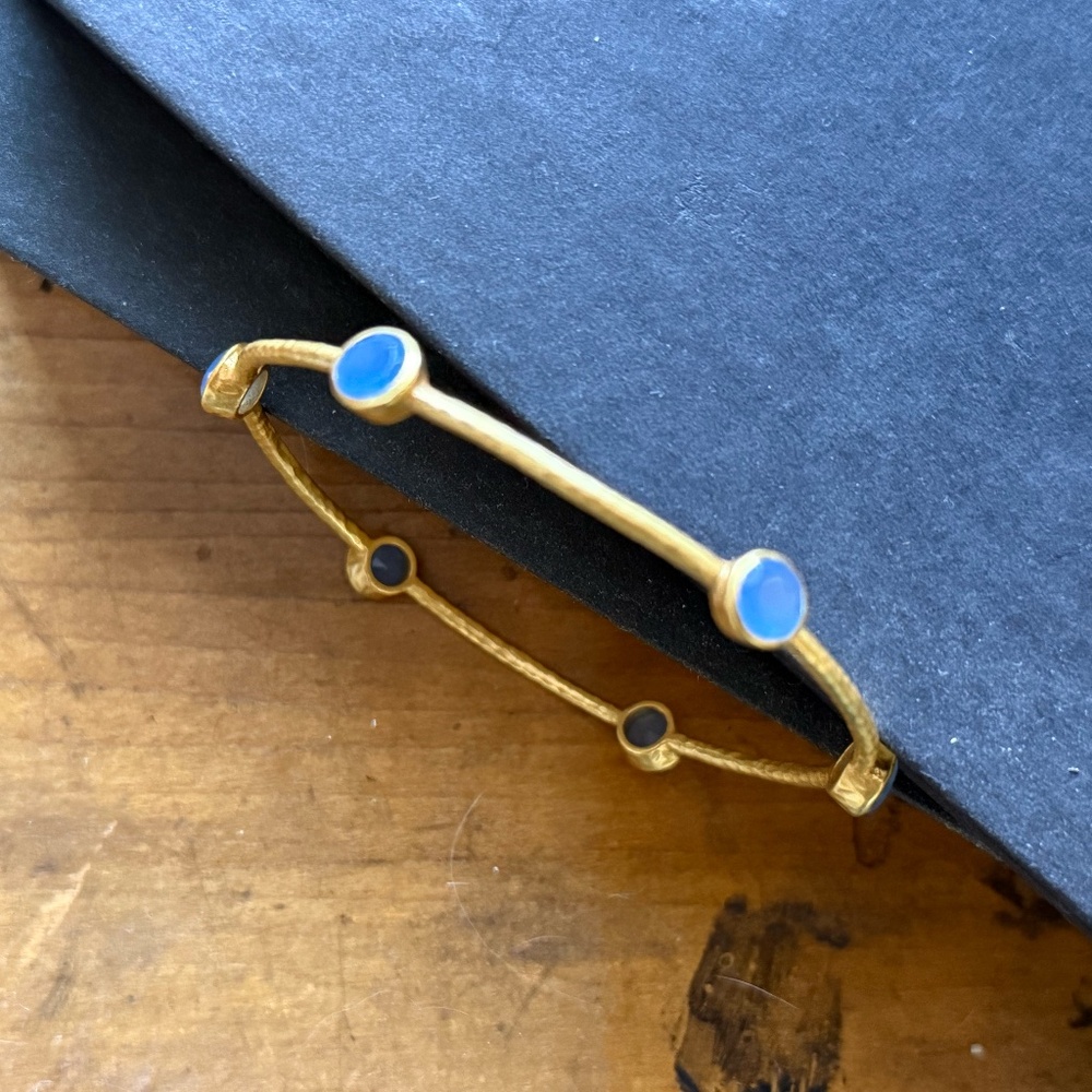 Julie Vos Milano Bangle Bracelet- Chalcedony Blue- Small EUC